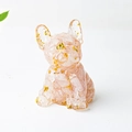 French Bulldog figurine with natural pink crystal stones and gold foil inside resin - Rose Quartz