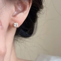 Classic square halo stud earrings with zircon stones and elegant gold plating - EH0602/Gold Square Halo Stud