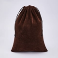 Dark brown velvet jewelry pouch with dual drawstring closure and soft texture - Coffee