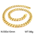 Polished golden 10mm stainless steel Cuban link chain necklace with square buckle - Gold Necklace 55cm (KN225389-Z)