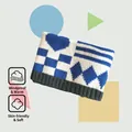 Blue and white knitted baby neck warmer with heart pattern and ribbed hem - Heart Blue