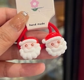 Pair of Christmas Santa Claus hair ties with red elastic bands for kids accessories - Red Rope Santa