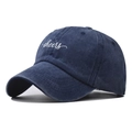 Navy blue washed cotton baseball cap with white cheers embroidery and vintage finish - Adjustable / Washed Navy Blue