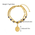 Detail view of double-layered gold lapis bracelet with weight and size specifications - Round Coin Pendant & Blue Beads Style (手链05)