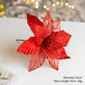 Red velvet poinsettia Christmas flower 25cm with glitter edges and 15cm stem for tree decor - Diameter 25cm (Stem 15cm) / Red