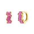 Macro detail of gold-plated 925 silver hoop earrings featuring five pink rectangular stones - Gold with Pink Baguette Zircon Hoop (Silver Earring Post)