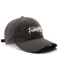 Grey vintage cotton baseball cap with white artistic letter embroidery and adjustable strap - Gray