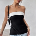 Women's tight-fitting black and white color-block tube top in 2026 street style fashion - S / Black and White
