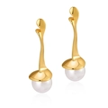 Eleganti orecchini di perle dorate con design metallico organico minimalista donna - Orecchini pendenti con perle lucide artistiche-KE0759