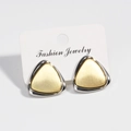 Two-tone geometric triangle stud earrings in silver and gold brushed finish on card - Gold