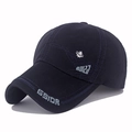 Navy blue cotton baseball cap with embroidered numbers and a silver maple leaf badge - Navy Blue