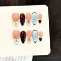 Handgemaakte kunstnagels met roze panterprint en ster kruis in lange amandelvorm - Extra Klein (XS) / Roze Luipaard Ster Medium Amandel Stijl (3288)