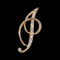 Golden rhinestone letter brooch in cursive font on a sleek black background - Letter I Style (2255) / Gold I