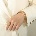 Bracciale a catena dorata con piastra rettangolare e anello largo con gemma ovale - Bracciale-15+5cm / Oro