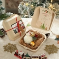 Christmas gift box featuring a white plush ball charm with golden bell and red ribbon decoration - Style 13 (Boxed White Bear)