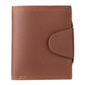 Slim brown leather men's wallet with orange stitching and snap button closure - Solid Brown (Vertical)