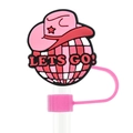 Disco ball straw topper with pink cowgirl hat and LETS GO! text for 10mm straws - Let's Go Disco Cowboy Hat (05)