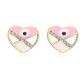 18K gold-plated heart evil eye stud earrings with pink enamel and sparkling zircon - Pink Heart / Gold
