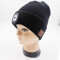 Black beanie featuring integrated LED light and wireless Bluetooth controls for adults - 4-LED Bluetooth Style / Woolen Black