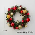 45cm Nordic Christmas wreath with LED lights, red berries, pine cones and gold balls - 45cm Gold Red PE Leaf Mixed Wreath with Lights