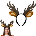 Cute dark brown reindeer antler headband with spotted ears and soft plush texture - Large Antlers 2