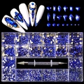 Deep blue nail art rhinestone set with 21 grids, flatback gems and wax picker pen - Blue Diamonds Set