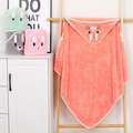 Baby hooded bath towel in orange coral fleece with cute animal embroidery detail - Walrus Style / 80CM*80CM / Orange Red