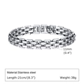 Silver stainless steel watch band chain bracelet for men with 11mm width and 21cm length - 11mm: 19cm / Steel