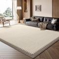 French vintage rectangular cream rug with dark brown woven borders for living rooms - Persian Velvet - Gilded Mansion