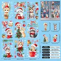 Close-up of 9-sheet Christmas cat window clings with snowflakes and balloon patterns - Red and Green Christmas Cat Series (A04)