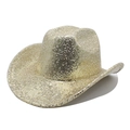 Vista dettagliata del cappello da cowboy festivo con paillettes oro e argento - Stile Paillettes Oro a Cima Piatta