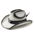 Chapeau de cowboy vintage en paille avec rivet tête de taureau et dégradé tissé - M (56-58cm) / Peint en Blanc et Noir