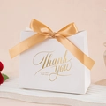 Elegant white wedding candy gift box with gold ribbon and 'Thank You' foil stamping - Small / White THANK YOU (Champagne Ribbon)