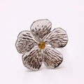 Silver plum blossom napkin ring with golden stamen and textured metal petals - Silver