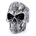 Biker style vintage skull ring in polished stainless steel with antique finish detail - US 7 / Silver