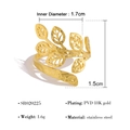 Leaf-shaped open ring in PVD 18K gold plated stainless steel with 1.7cm inner diameter - Gold Open Leaf Style (SR020225)
