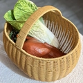 Handwoven oval storage basket with handle in natural brown for shopping and picnics - Large Short Handle Shopping Basket With Scarf 36x26x21cm