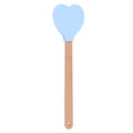 Light blue heart-shaped silicone spatula with a natural beech wood handle for baking - Heart / Blue