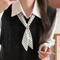 Necklace with black and white polka dot silk scarf and golden heart pendant buckle - White