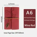 A6 wine red faux leather notebook with leaf pendant and 80 blank kraft paper sheets - A6 / Burgundy
