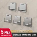 Set of 5 minimalist L-shaped SUS304 stainless steel adhesive hooks on marble wall - Bright Silver - 5 Pieces
