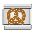 Maglia charm italiana in acciaio inossidabile con motivo pretzel in smalto marrone - Pretzel C0887