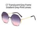 Occhiali da sole poligonali C7 con montatura grigio trasparente e lenti sfumate rosa - Montatura Grigio Trasparente Lenti Grigio Rosa