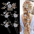Parure de 5 accessoires de coiffure de mariage avec peigne doré et épingles à fleurs bleues - Bleu Clair Ensemble de 5 Pièces