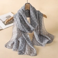 Elegant grey chiffon scarf with light pink polka dot pattern on wooden hanger - Grey Pink Polka Dot