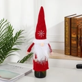 Red Christmas gnome wine bottle cover with plush beard and white snowflake embroidery - Red