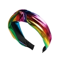 Rainbow gradient knot headband with metallic glossy finish on a white background - Metallic Iridescent Style (FK-B381 Iridescent)