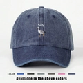 Navy blue washed denim baseball cap featuring white Silly duck embroidery on the front - One Size / Navy Blue