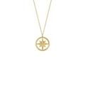 Detail of gold compass pendant with octagonal star design on a delicate gold chain - Compass Necklace / Gold