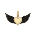 DIY gold-plated heart pendant with black wings and micro-pave cubic zirconia crystals - Ornate Big Wings Heart / Gold